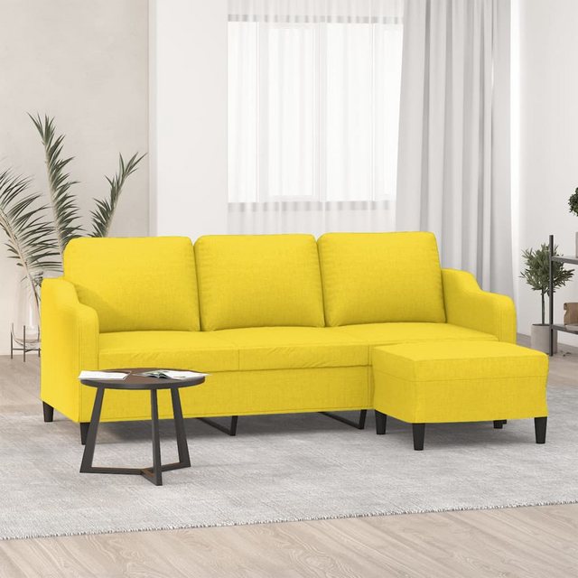 vidaXL Sofa 3-Sitzer-Sofa mit Hocker Hellgelb 180 cm Stoff günstig online kaufen