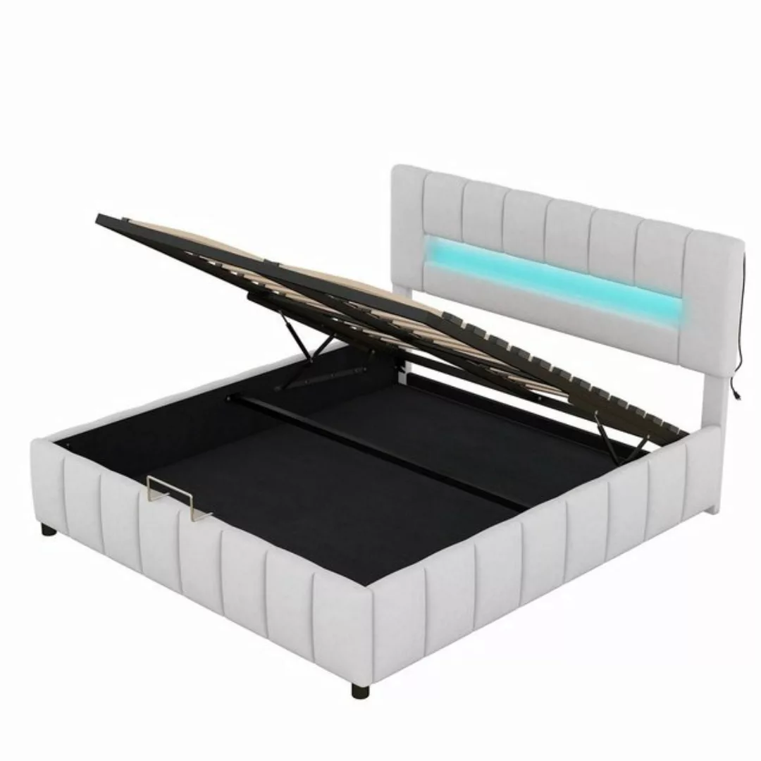 Merax Polsterbett mit LED und Lattenrost, Doppelbett 180x200 cm mit Samtbez günstig online kaufen