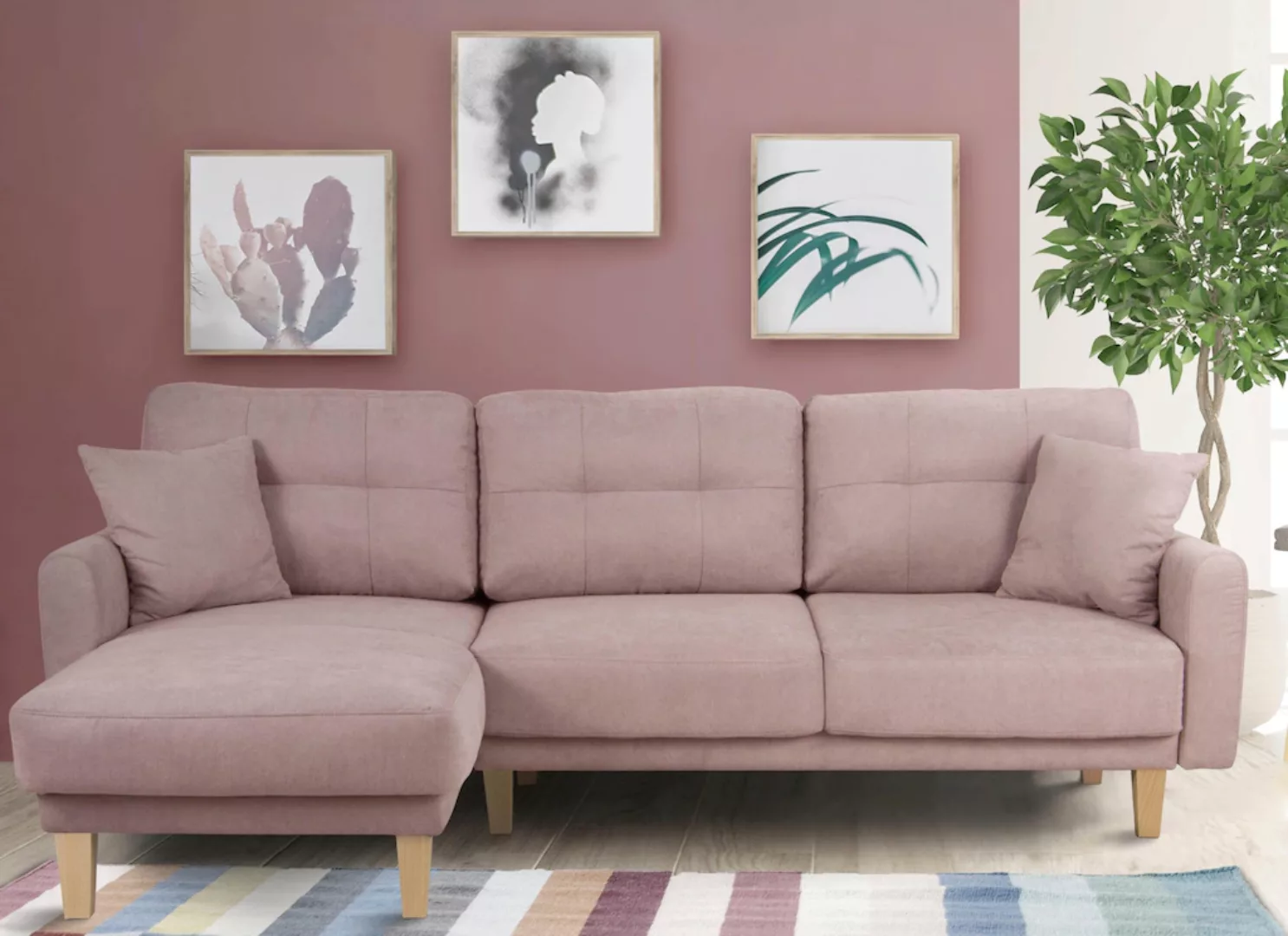 Home affaire Ecksofa "Triplo, Zierkissen, Schlaffunktion, B/T/H: 234/164/89 günstig online kaufen