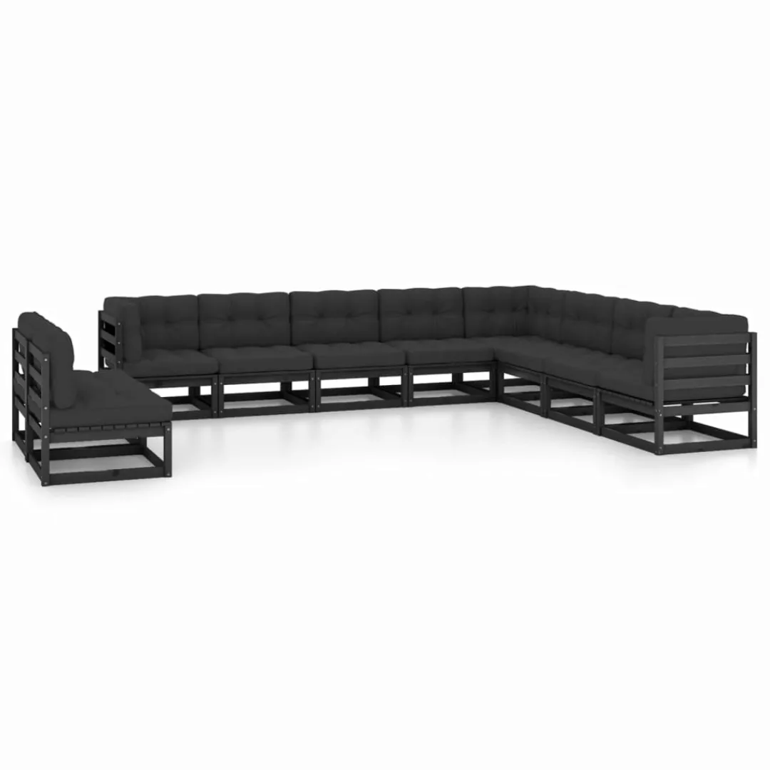 10-tlg. Garten-lounge-set Mit Kissen Schwarz Kiefer Massivholz günstig online kaufen