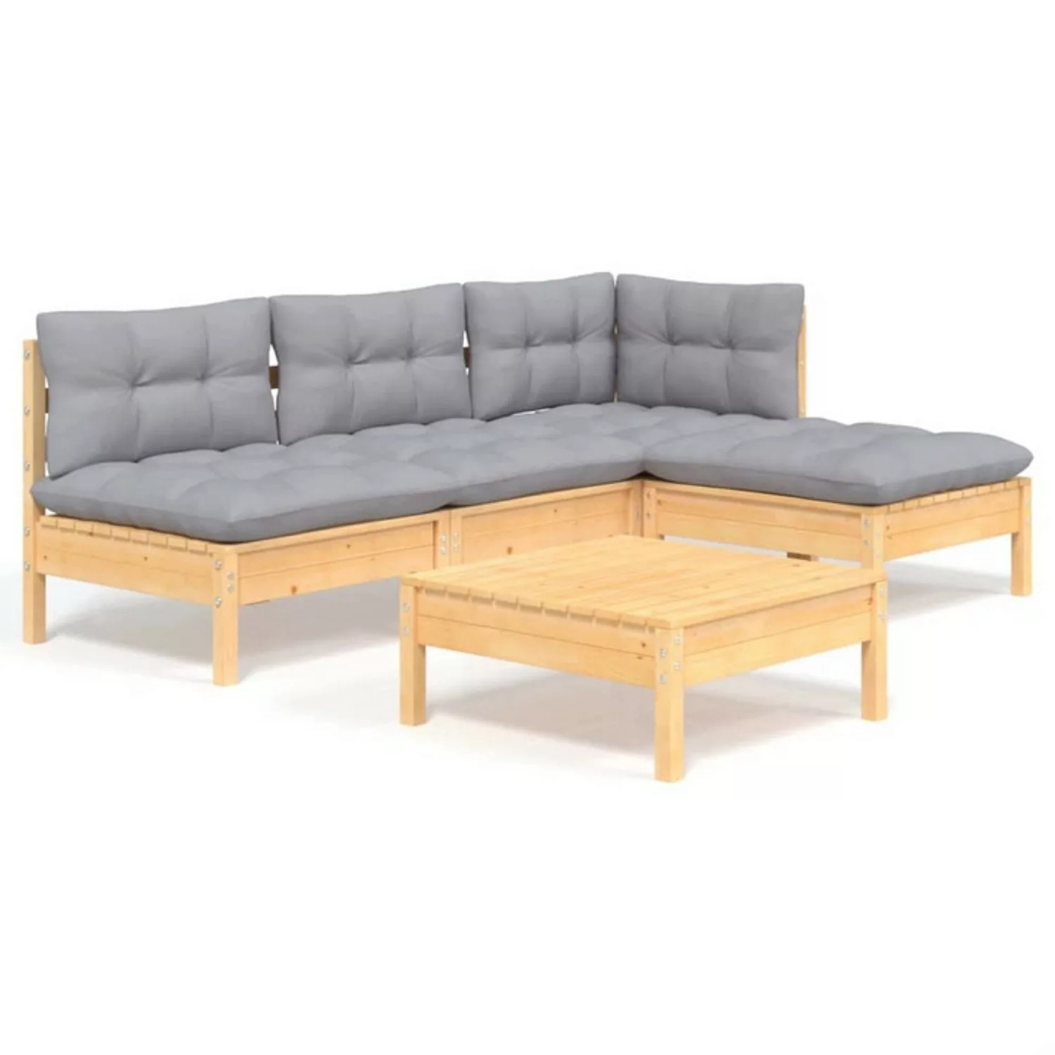 vidaXL 5-tlg Garten-Lounge-Set mit Grauen Kissen Kiefernholz Modell 6 günstig online kaufen