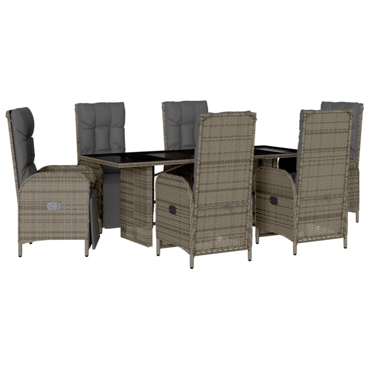 vidaXL 7-Tlg Garten-Essgruppe mit Kissen Grau Poly Rattan 3213532 günstig online kaufen