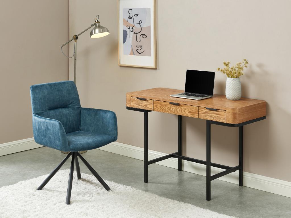 Schreibtisch mit 3 Schubladen - MDF & Metall - Holzfarben & Schwarz - LISEL günstig online kaufen