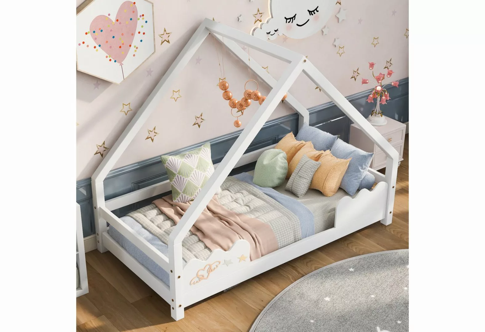 HAUSS SPLOE Kinderbett Hausbett 90x200cm mit Rausfallschutz Jugendbett Mass günstig online kaufen