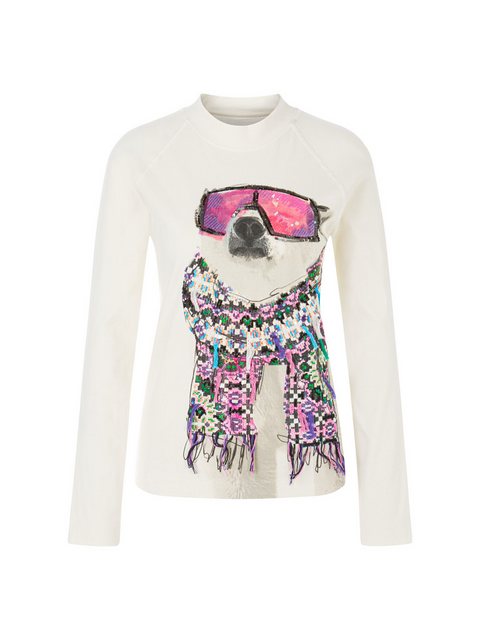 Marc Cain Langarmshirt mit 3D-Dog-Dessin fein gerippte Material günstig online kaufen