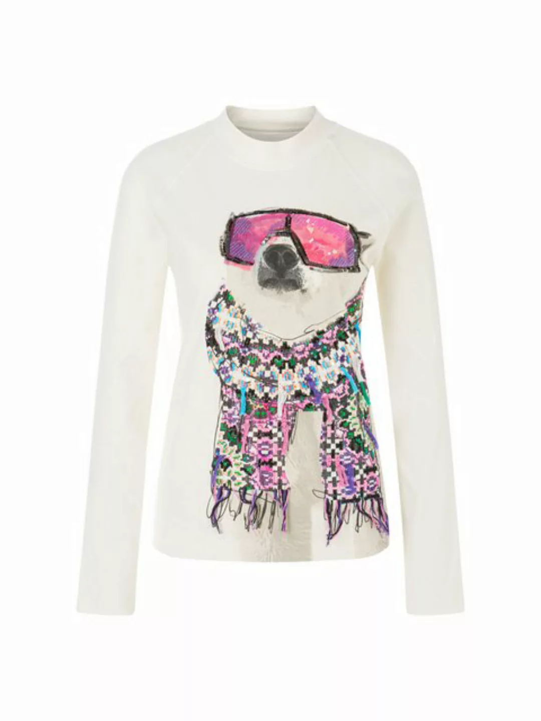 Marc Cain Langarmshirt mit 3D-Dog-Dessin fein gerippte Material günstig online kaufen