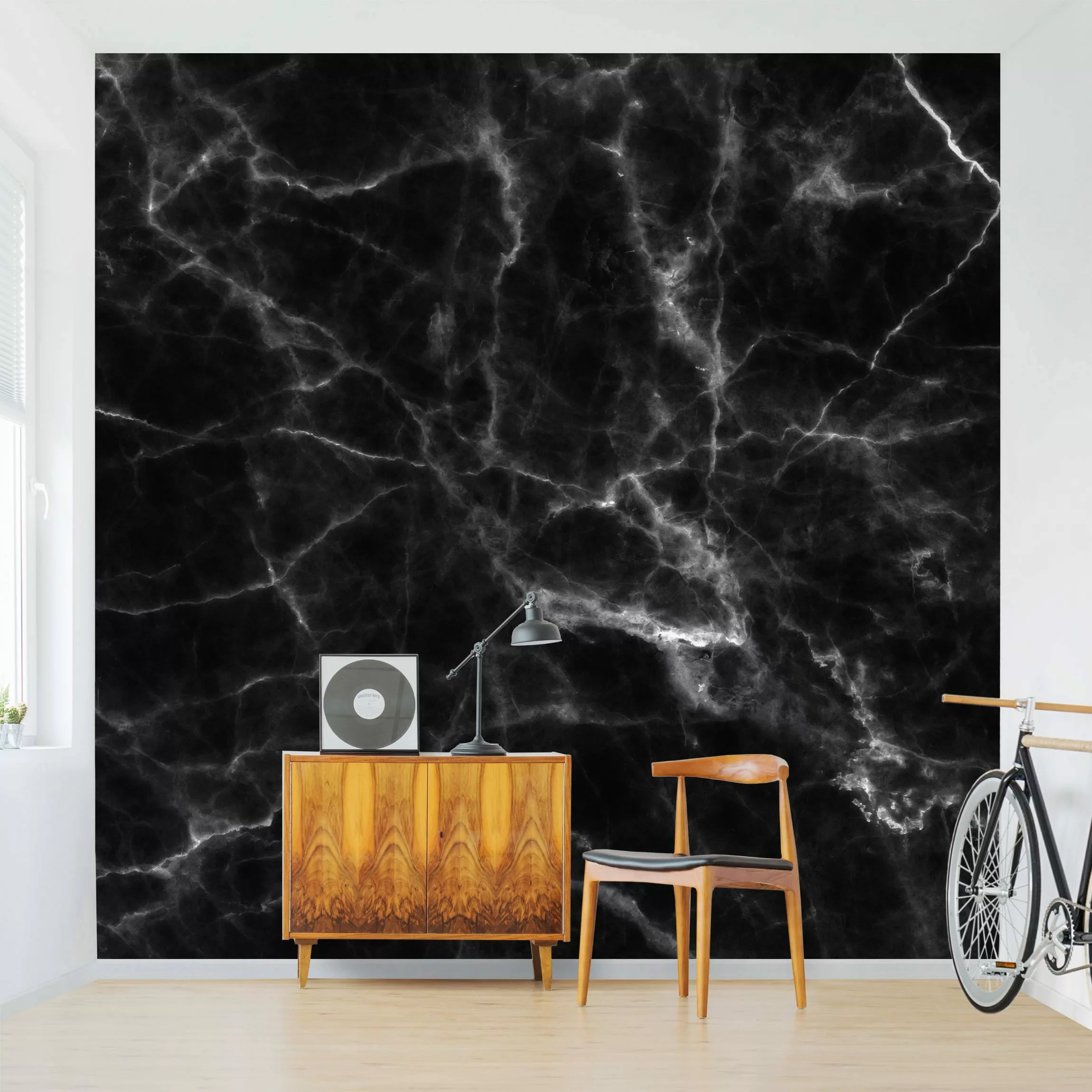Bilderwelten Marmor Tapete Nero Carrara schwarz Gr. 192 x 192 günstig online kaufen