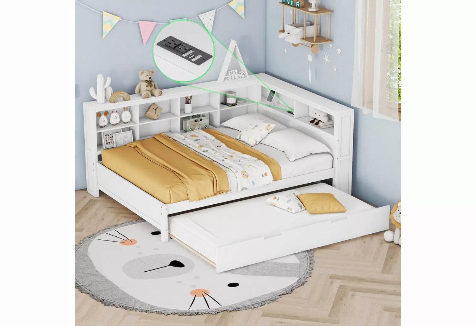 MODFU Kinderbett Schlafsofa mit USB-Steckdose und mehreren Ablagefächern (M günstig online kaufen