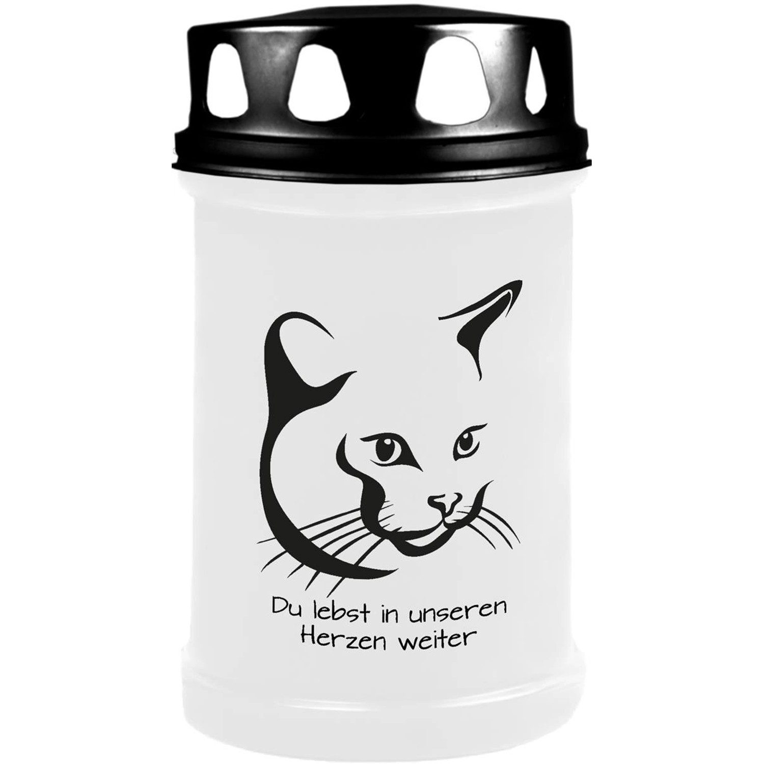 HS Candle Grabkerze Weiß 48h Deckel Schwarz Katze 4 günstig online kaufen