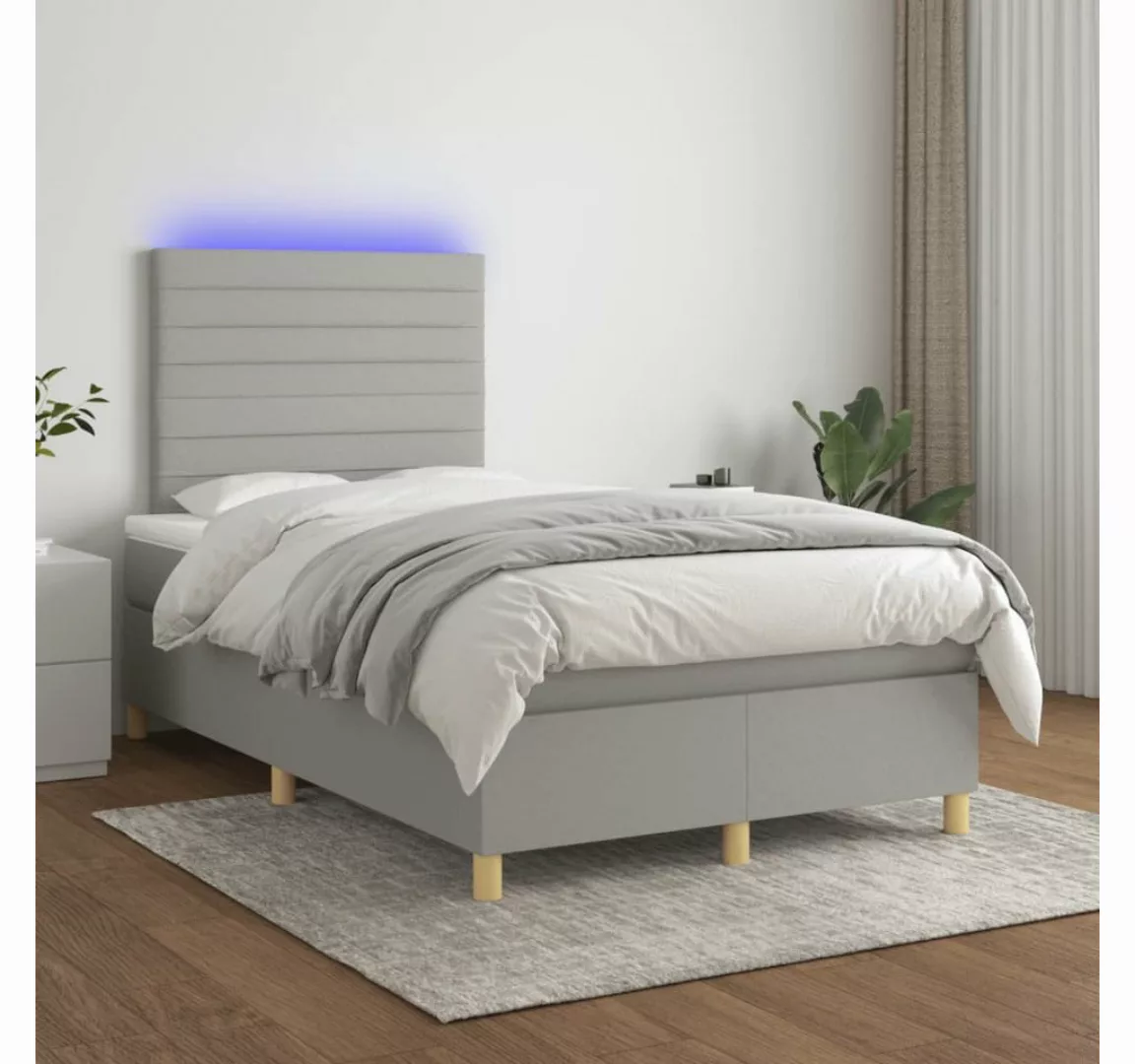 vidaXL Boxspringbett (120 x 200 cm, Streifen Horizontal, Hellgrau), mit LED günstig online kaufen