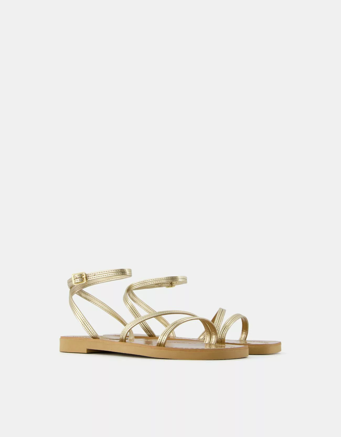 Bershka Flache Metallic-Sandalen Mit Knöchelriemchen Damen 36 Gold günstig online kaufen