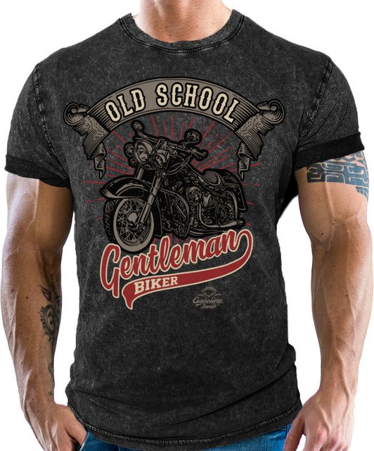 GASOLINE BANDIT® T-Shirt für Biker im Washed Jeans Look: Oldschool Gentleme günstig online kaufen