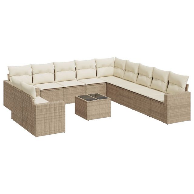 vidaXL Sofaelement 12-tlg. Garten-Sofagarnitur mit Kissen Beige Poly Rattan günstig online kaufen