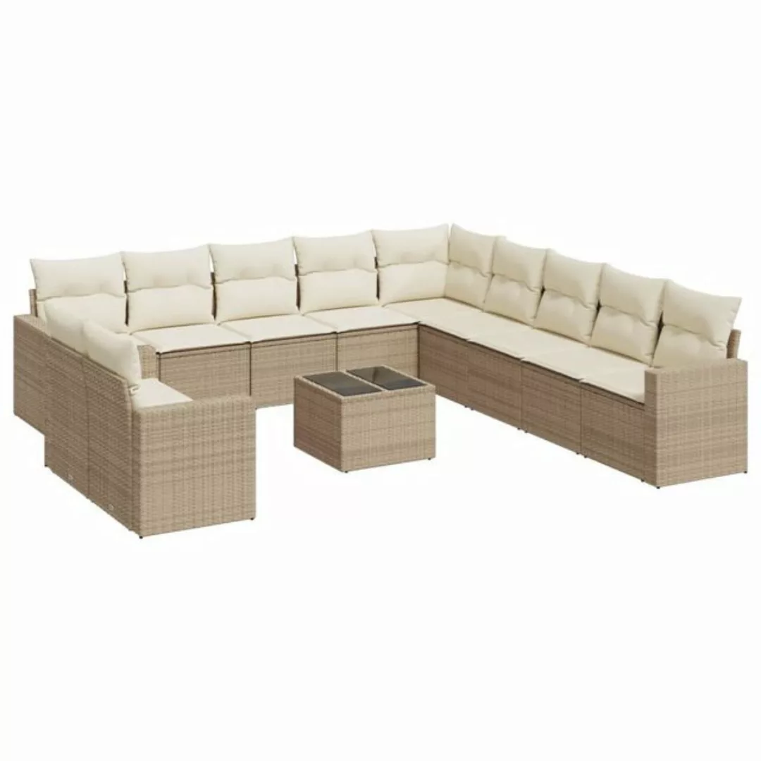 vidaXL Sofaelement 12-tlg. Garten-Sofagarnitur mit Kissen Beige Poly Rattan günstig online kaufen