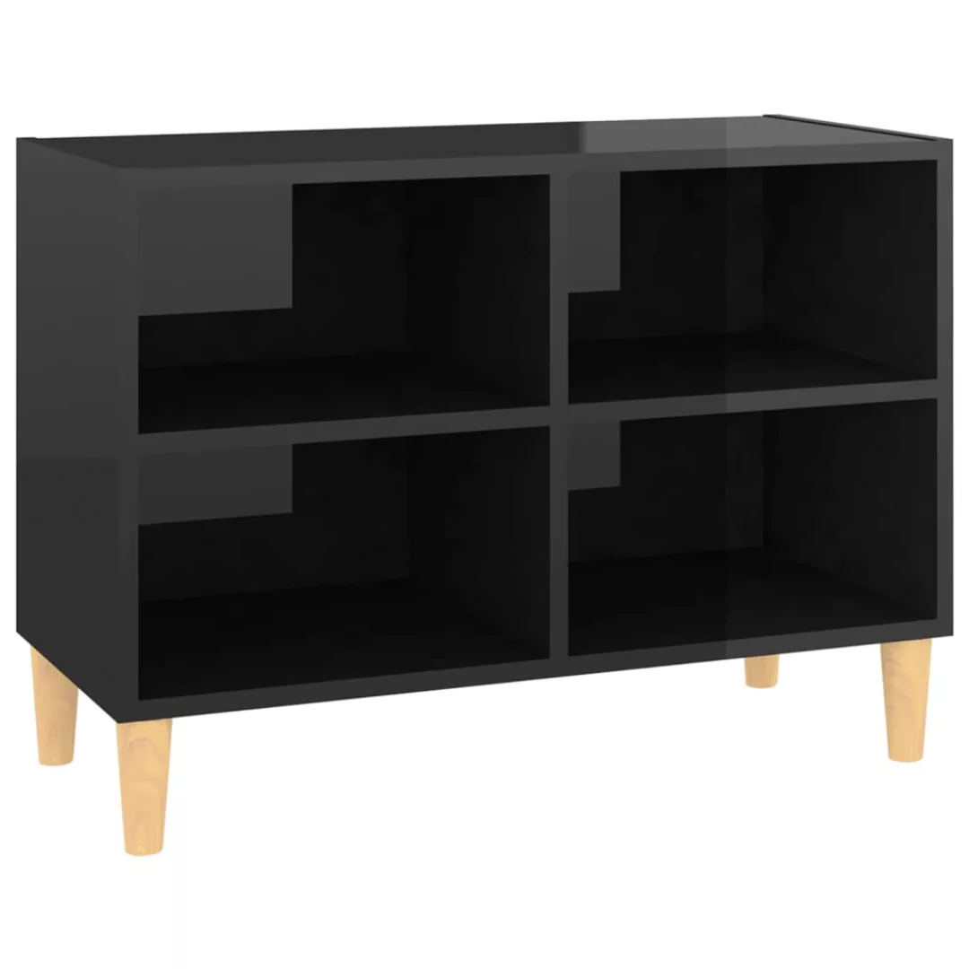 Tv-schrank Mit Massivholz-beinen Hochglanz-schwarz 69,5x30x50cm günstig online kaufen