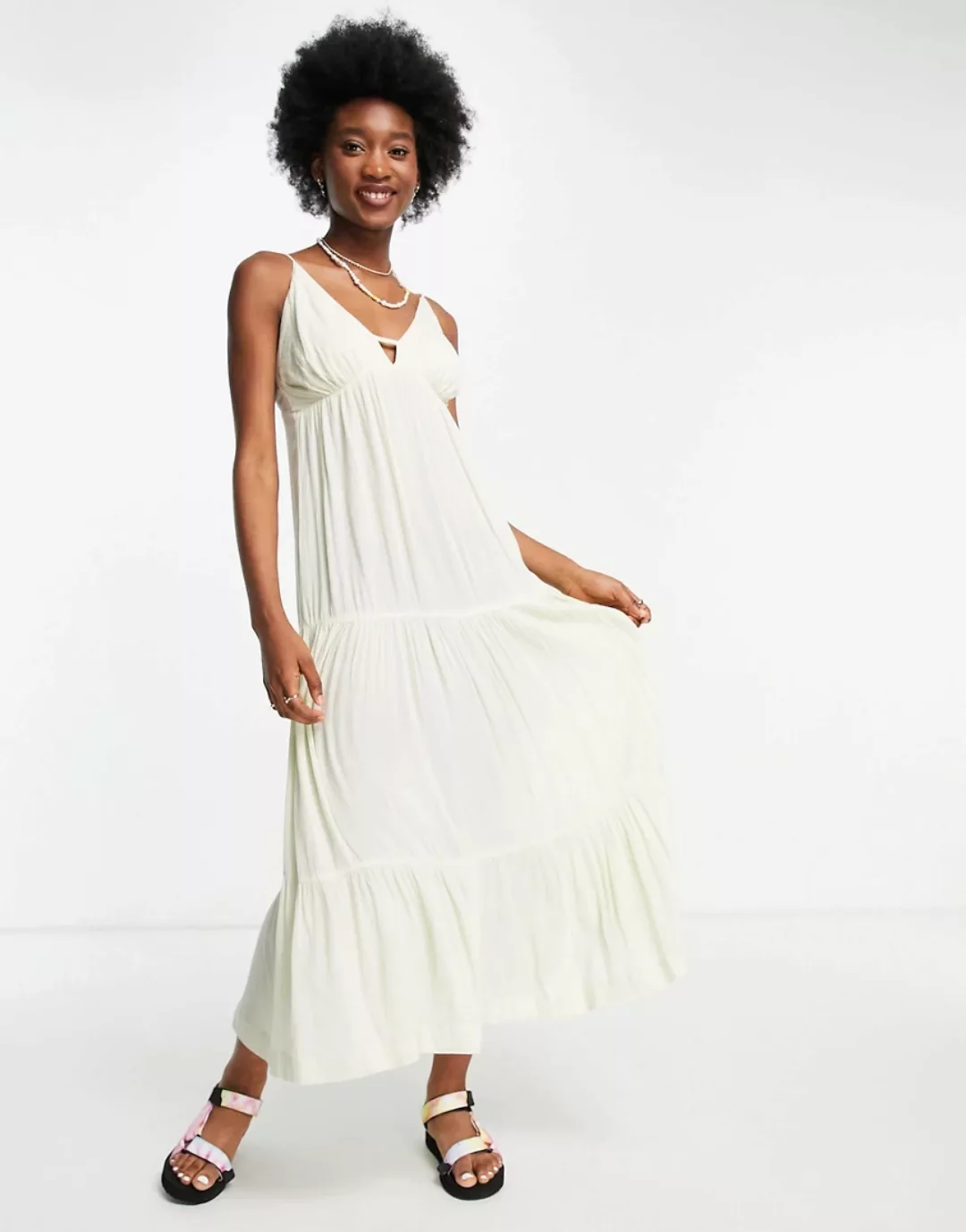 Miss Selfridge – Trapezförmiges Maxikleid in Salbeigrün günstig online kaufen