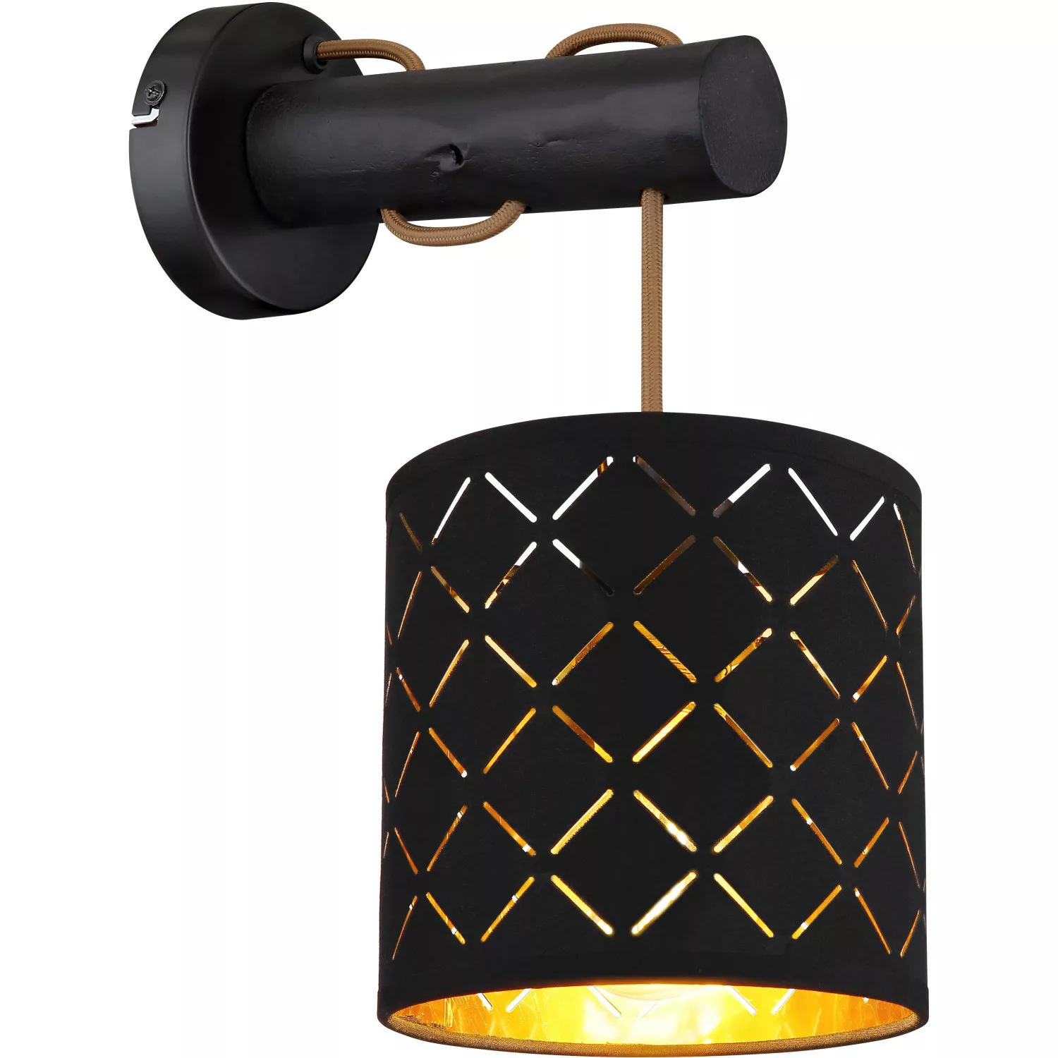 Textil-Wandlampe Clarke, schwarz-gold günstig online kaufen