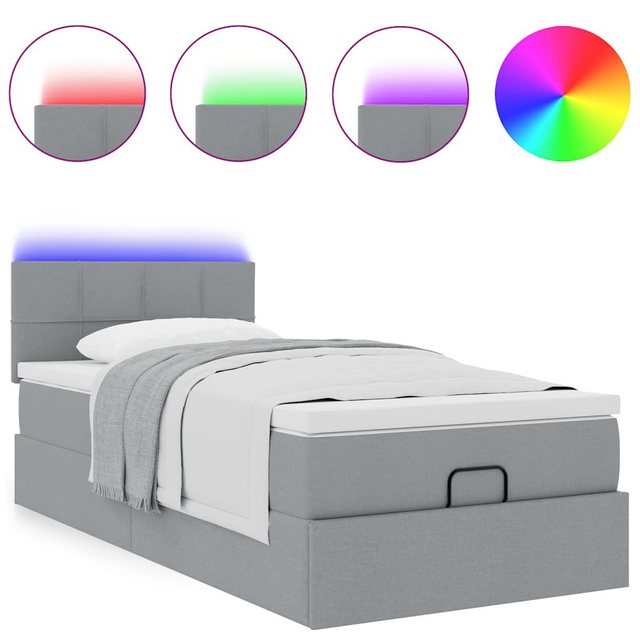 vidaXL Bett Ottoman-Bett mit Matratze & LEDs Hellgrau 80x200 cm Stoff günstig online kaufen