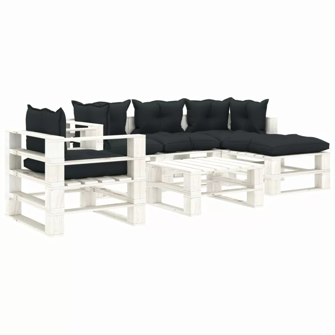 6-tlg. Garten-lounge-set Paletten Mit Anthrazit-kissen Holz günstig online kaufen