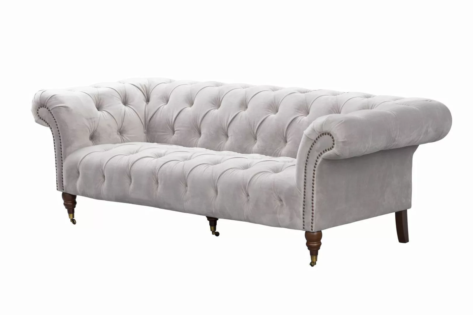 Sofa Chesterfield Glamour Velvet Light Grey 3-Sitzer, 230 x 98 x 75 cm günstig online kaufen