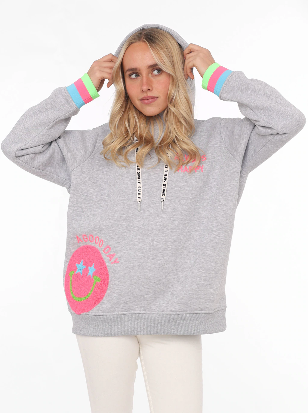 Zwillingsherz Hoodie "Always Happy", mit Smiley Aufdruck aus Frottee und Ne günstig online kaufen