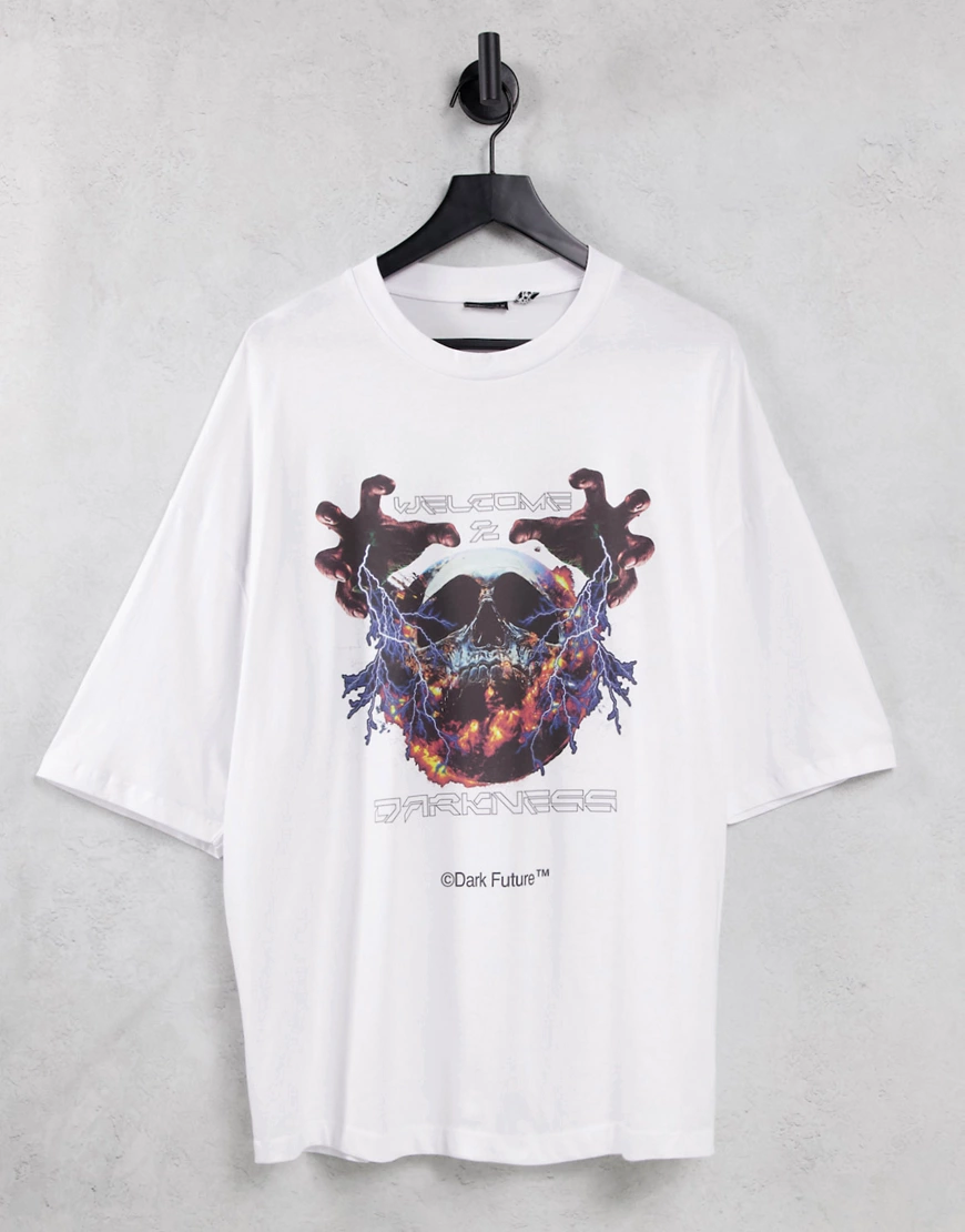 ASOS Dark Future – Oversize-T-Shirt in Weiß mit Totenkopf-Grafik vorne günstig online kaufen