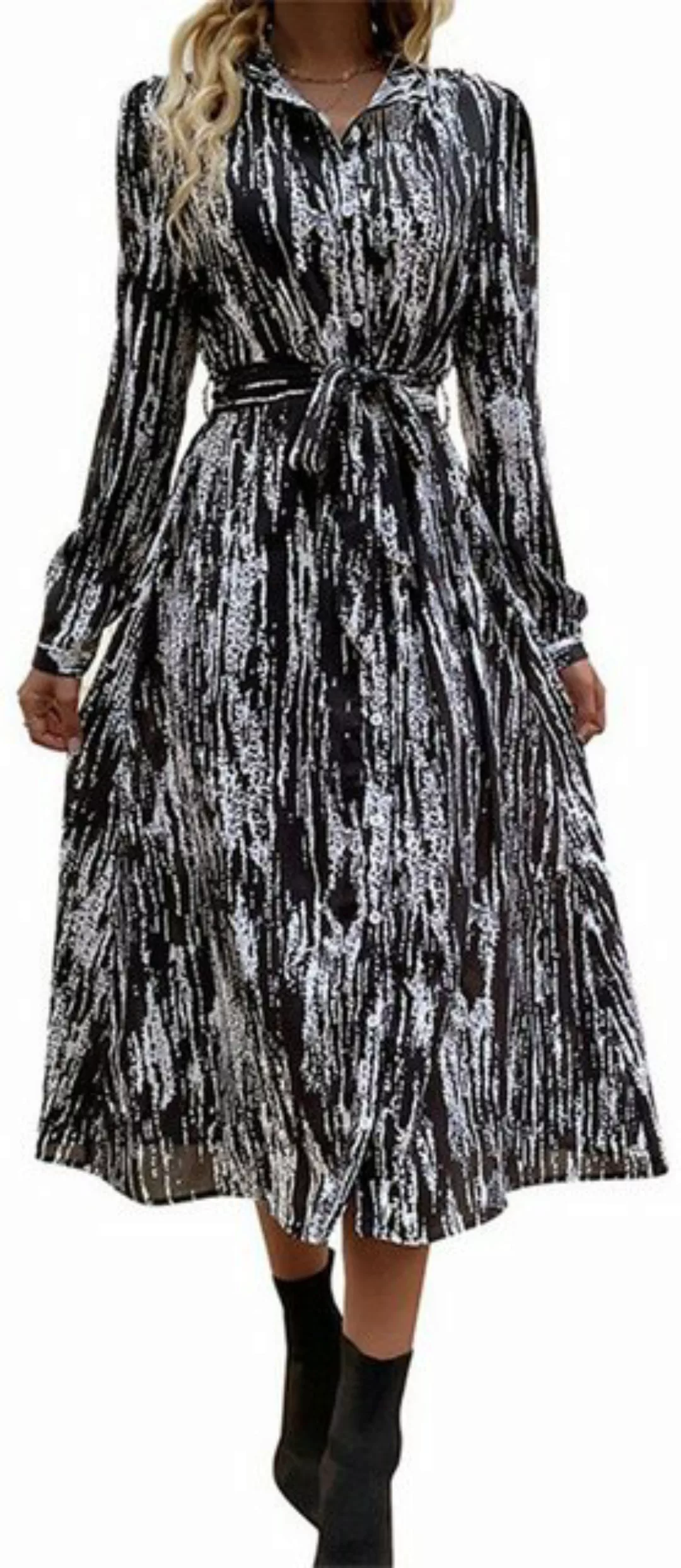 ZWY Dirndl Damen Langarm Batik Kleid günstig online kaufen