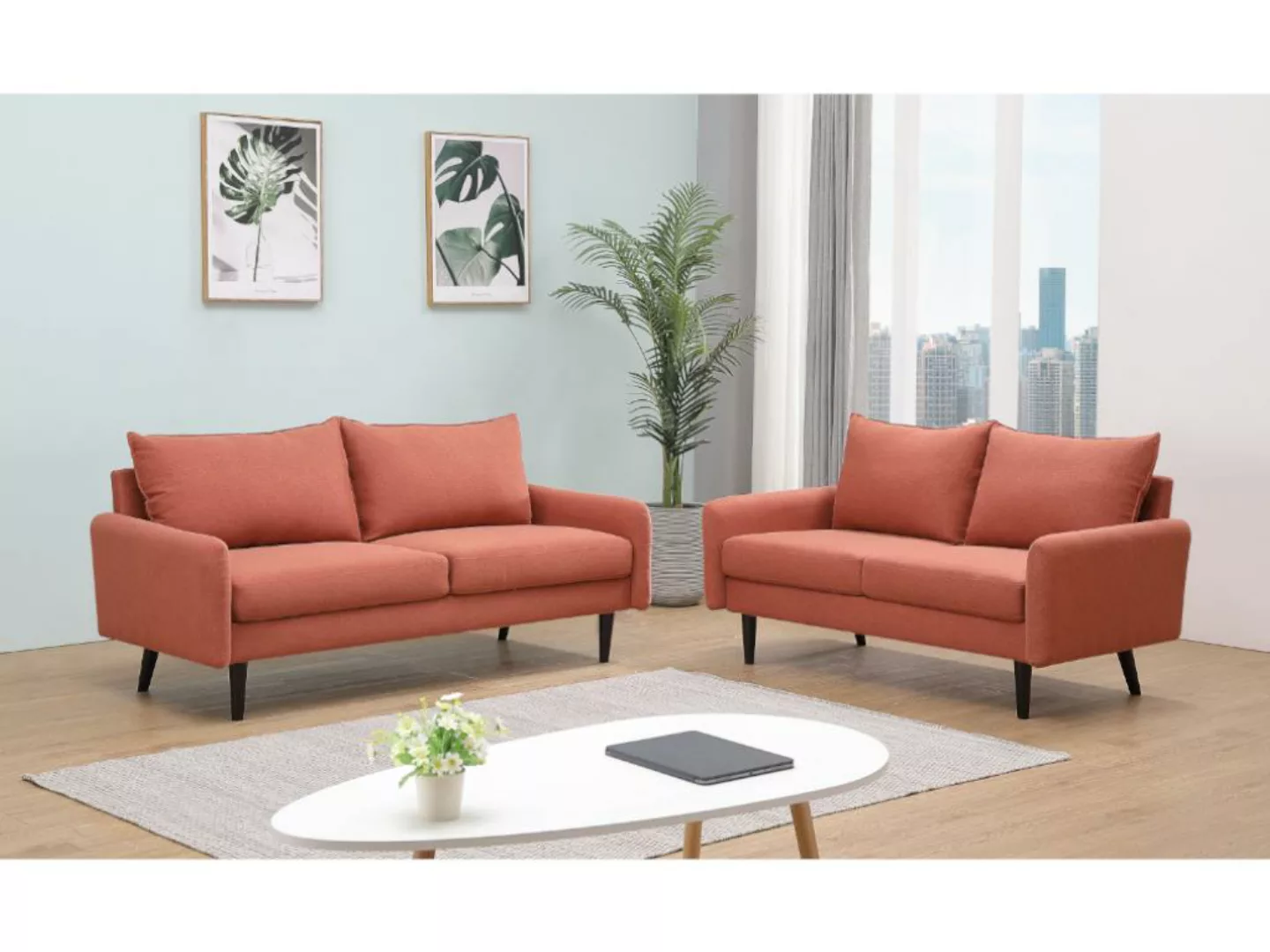 Sofa 2-Sitzer - Stoff - Terracotta - HALIA günstig online kaufen