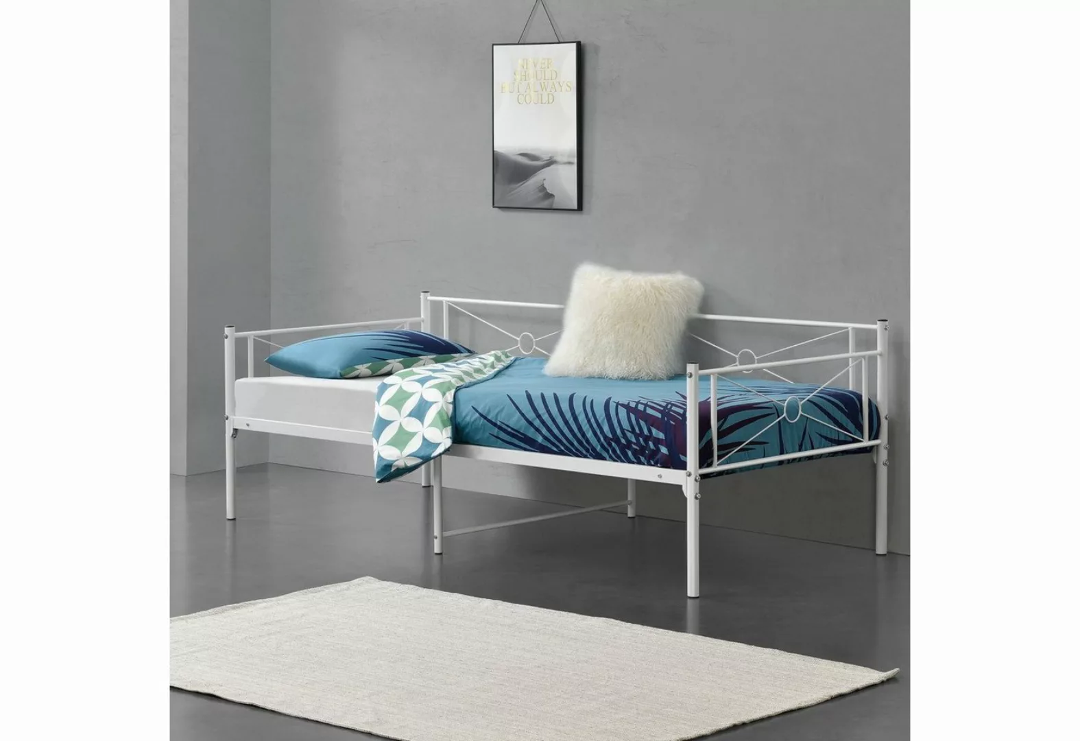 en.casa Metallbett, »Alvesta« Einzelbett 90x200cm aus Stahlrahmen Weiß günstig online kaufen