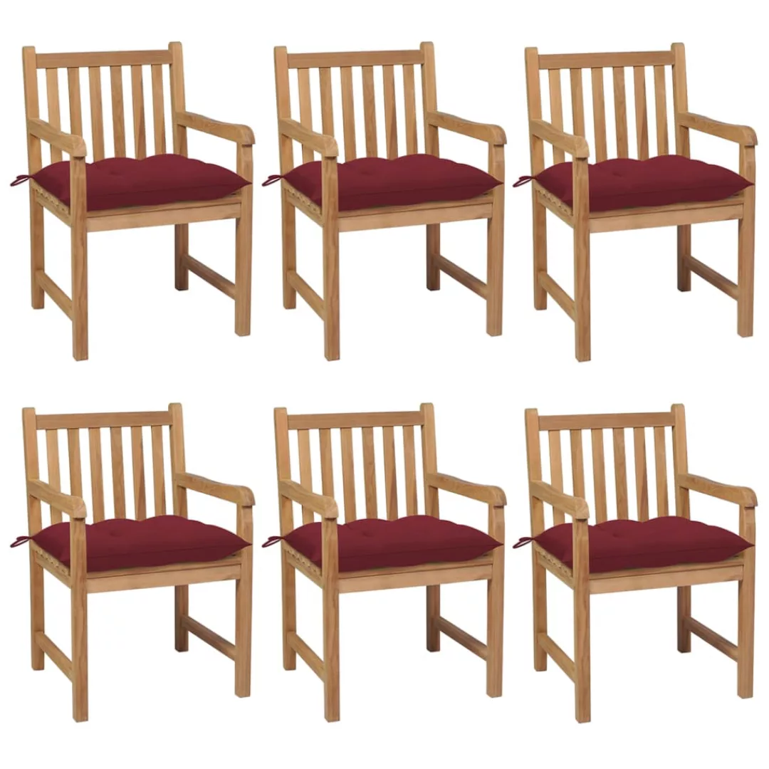 Gartenstühle 6 Stk. Mit Weinroten Kissen Massivholz Teak günstig online kaufen