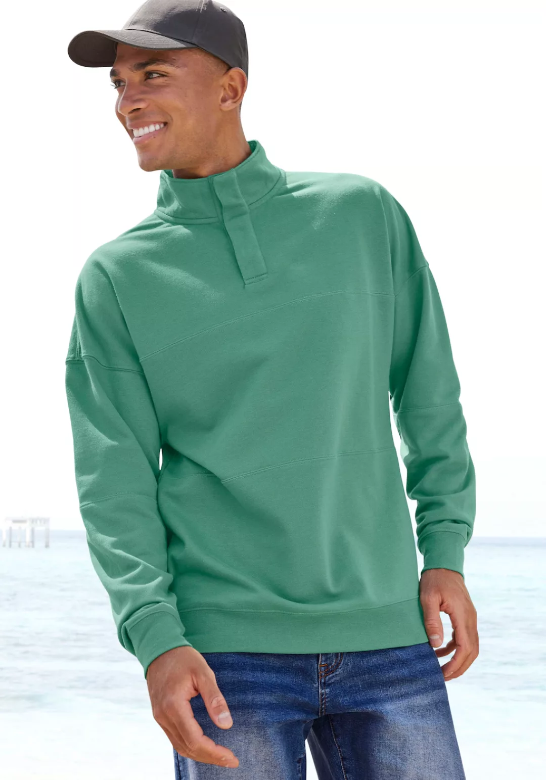 H.I.S Sweatshirt mit Stehkragen, Sweater mit Troyerkragen, Baumwollmischung günstig online kaufen