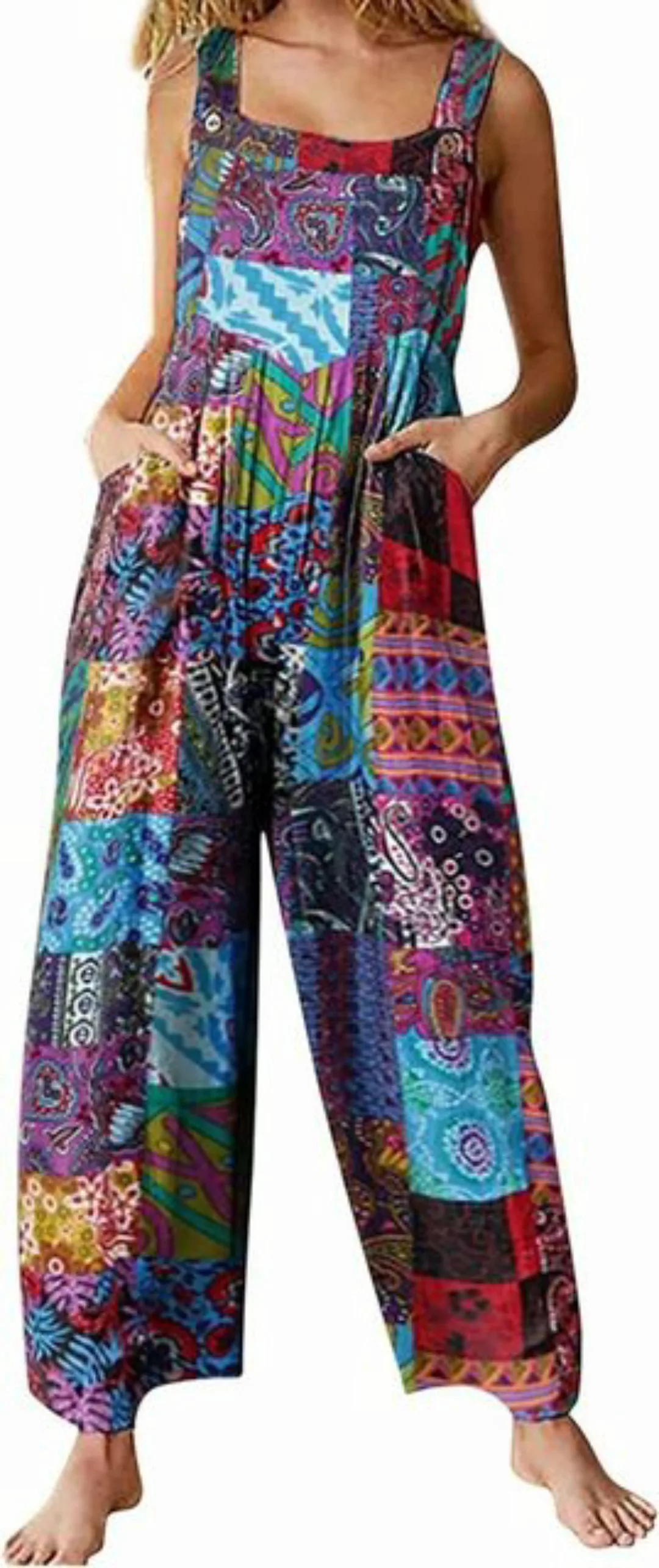 FIDDY Jumpsuit Damen-Overall mit Retro-Blumendruck, locker, lässig günstig online kaufen