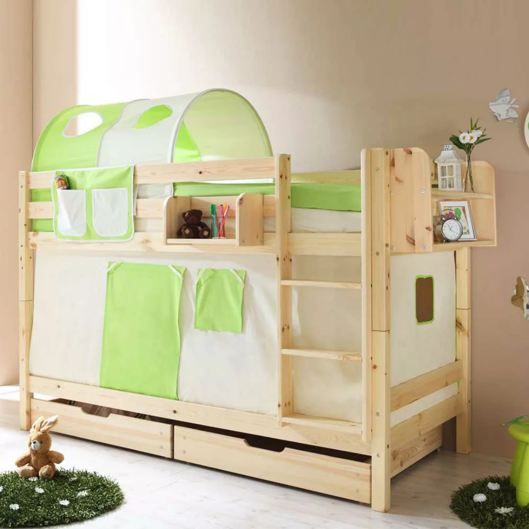 Kinderetagenbett aus Kiefer Massivholz und Tunnel günstig online kaufen