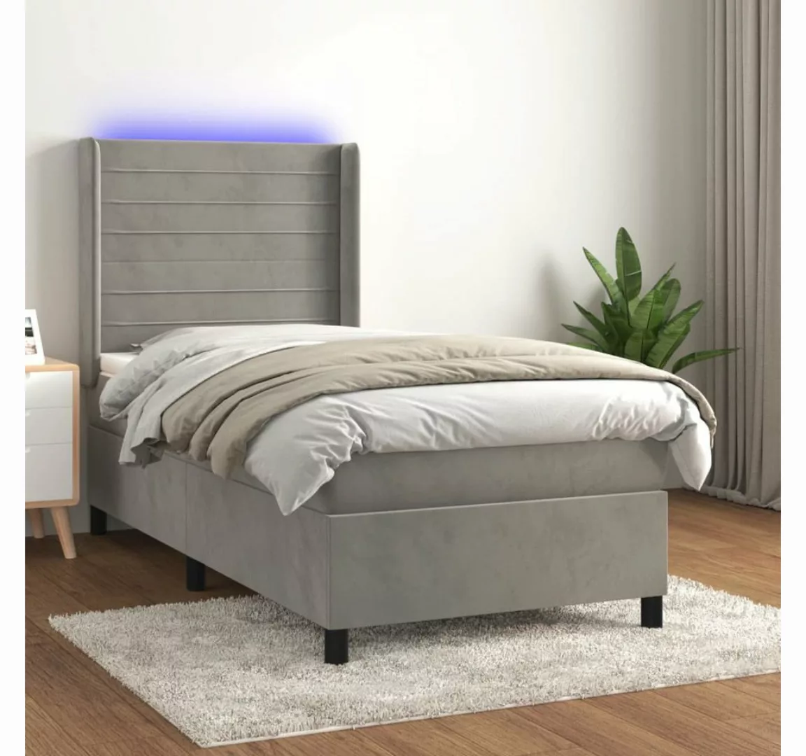 vidaXL Boxspringbett Boxspringbett mit Matratze LED Hellgrau 80x200 cm Samt günstig online kaufen