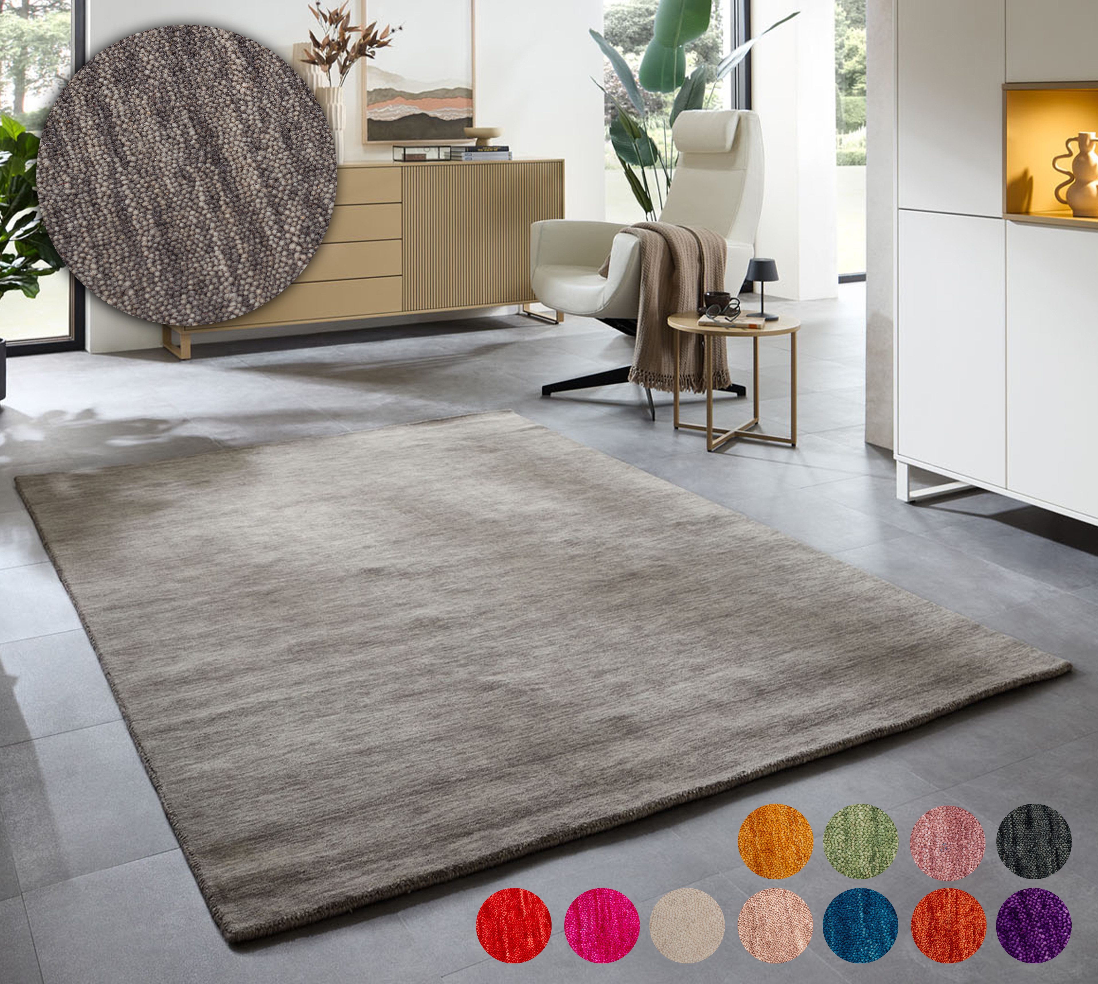 THEKO Wollteppich »Holi«, rechteckig, 13 mm Höhe, Uni-Farben, leicht melier günstig online kaufen