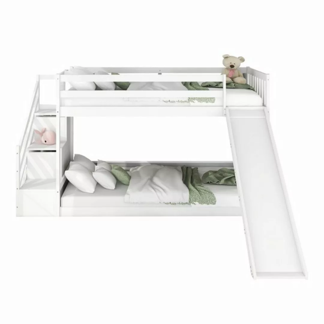 MODFU Kinderbett Einzelbett Kinderbett mit Treppe und Rutsche (90x200cm, We günstig online kaufen