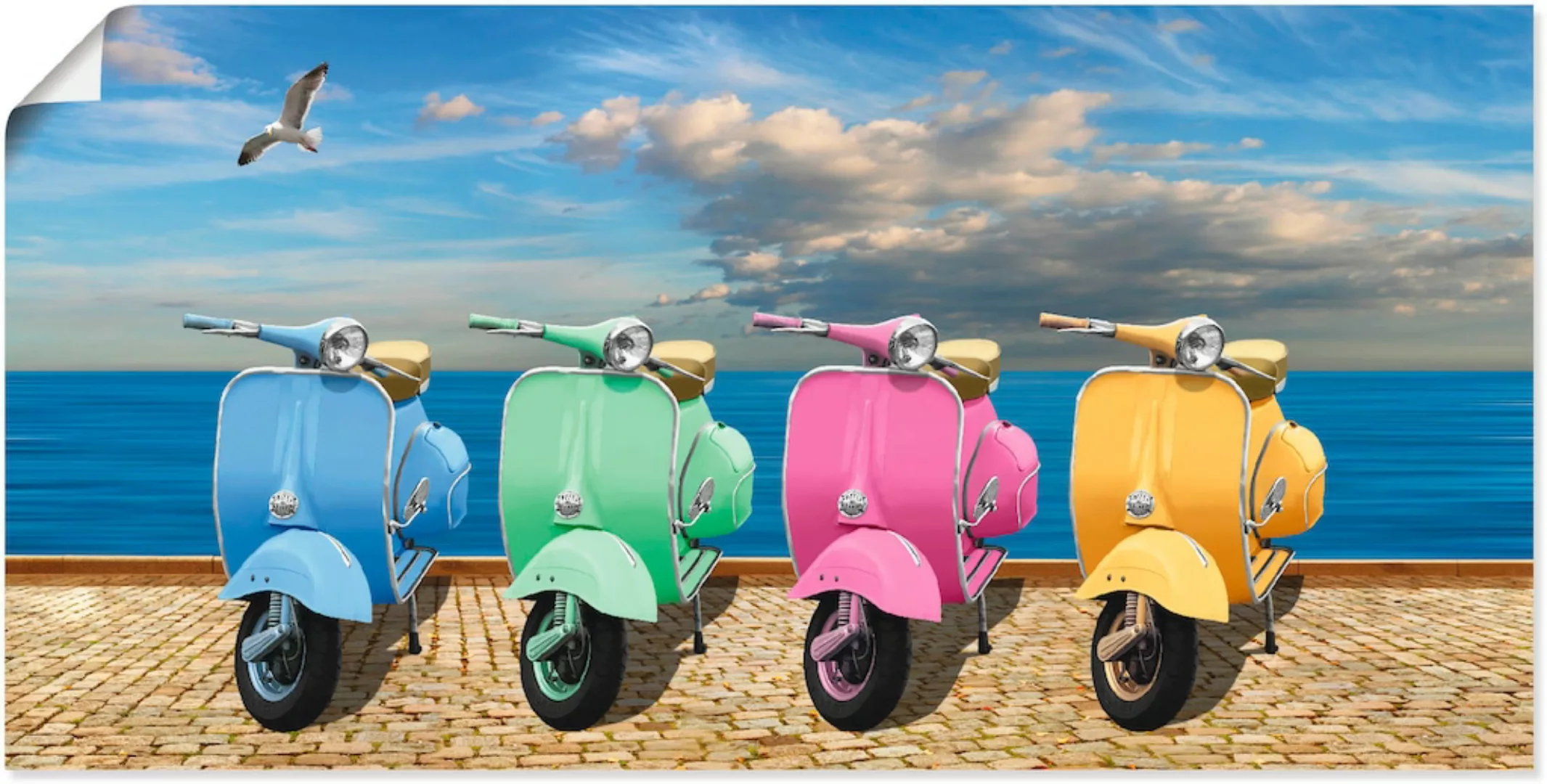 Artland Wandbild "Vespa-Roller in bunten Farben", Motorräder & Roller, (1 S günstig online kaufen