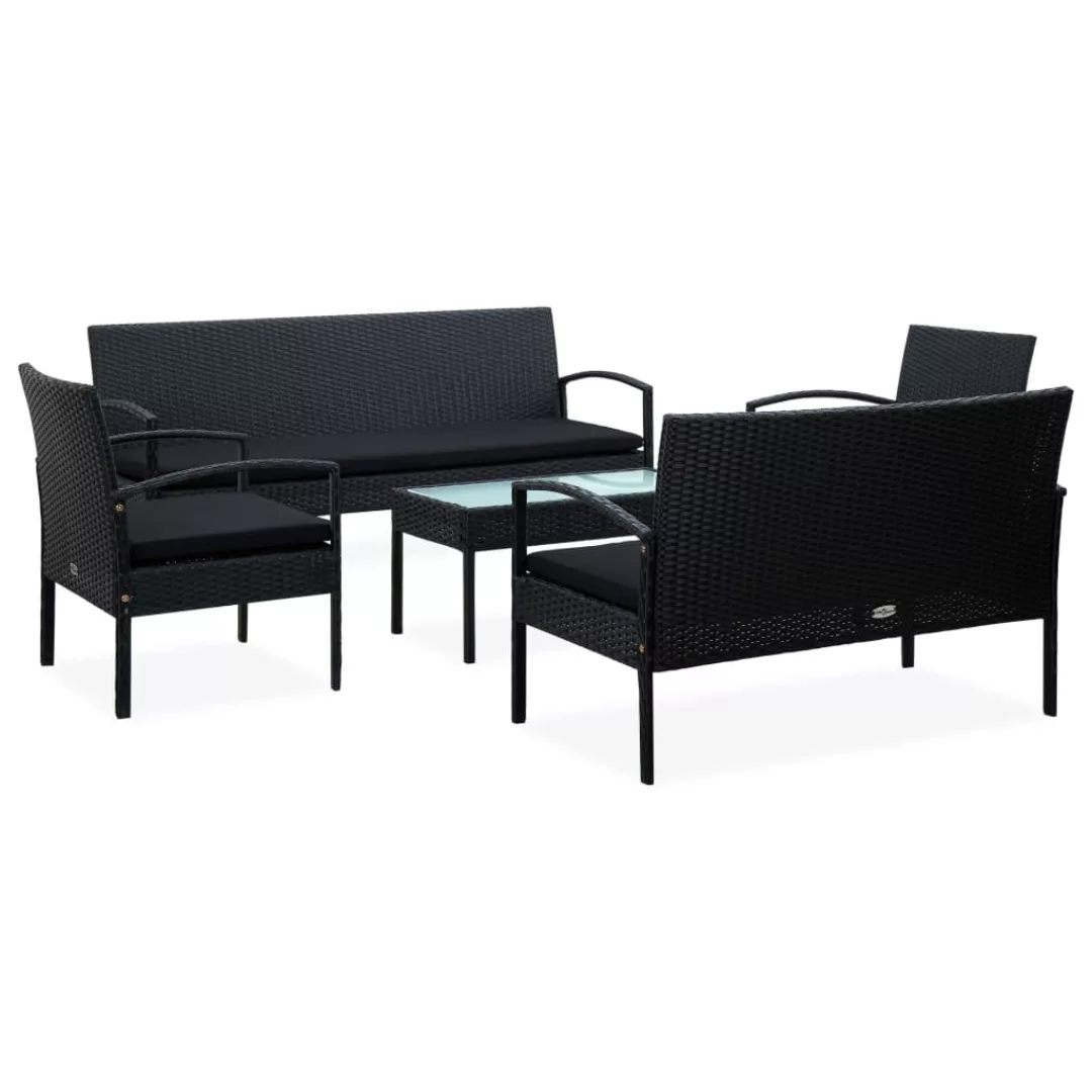 5-tlg. Garten-lounge-set Mit Auflagen Poly Rattan Schwarz günstig online kaufen