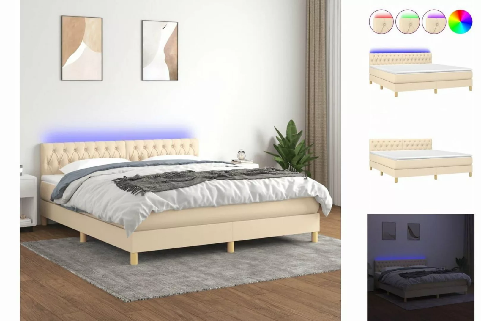 vidaXL Boxspringbett Boxspringbett mit Matratze LED Creme 160x200 cm Stoff günstig online kaufen