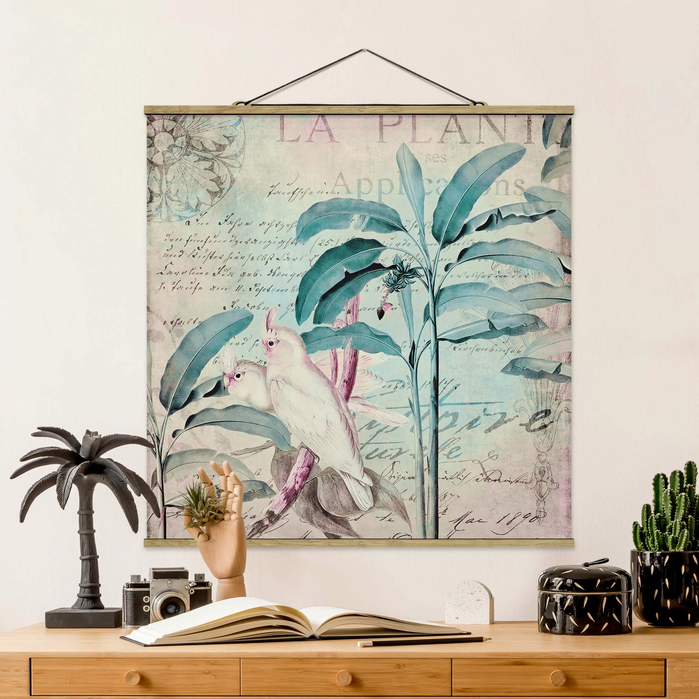 Stoffbild Blumen mit Posterleisten - Quadrat Colonial Style Collage - Kakad günstig online kaufen