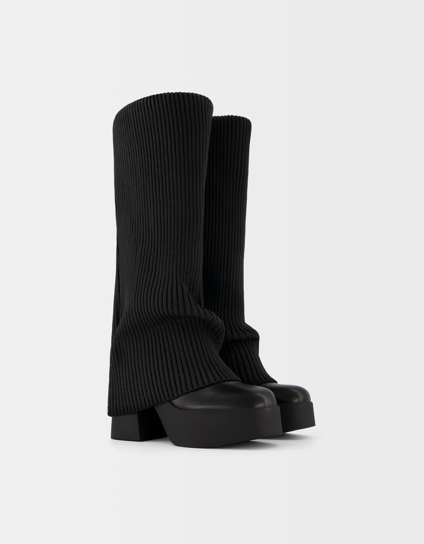 Bershka Plateau-Absatzstiefel Im Sock-Boots-Stil Damen 38 Schwarz günstig online kaufen