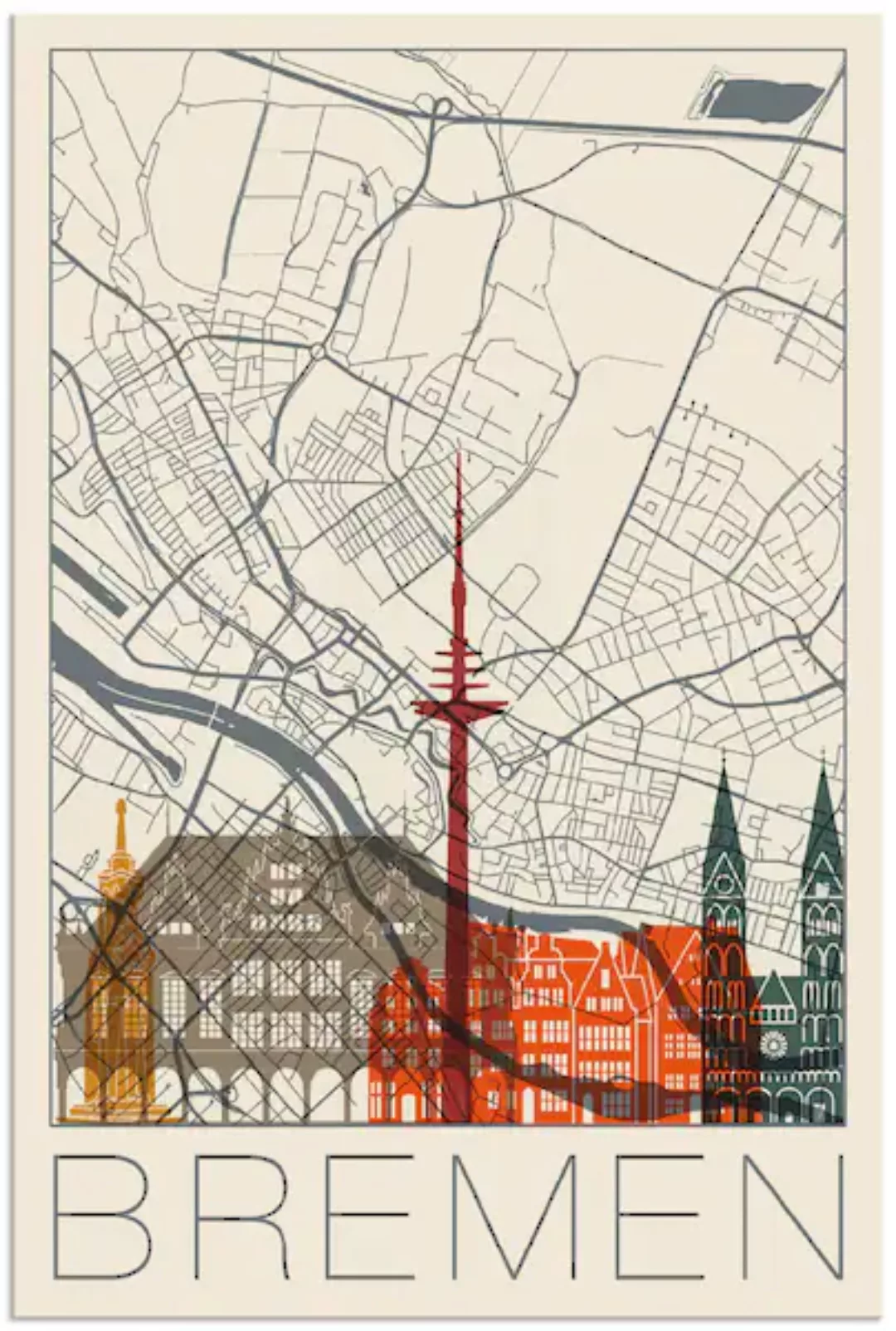 Artland Wandbild »Retro Karte Bremen«, Deutschland, (1 St.), als Alubild, O günstig online kaufen