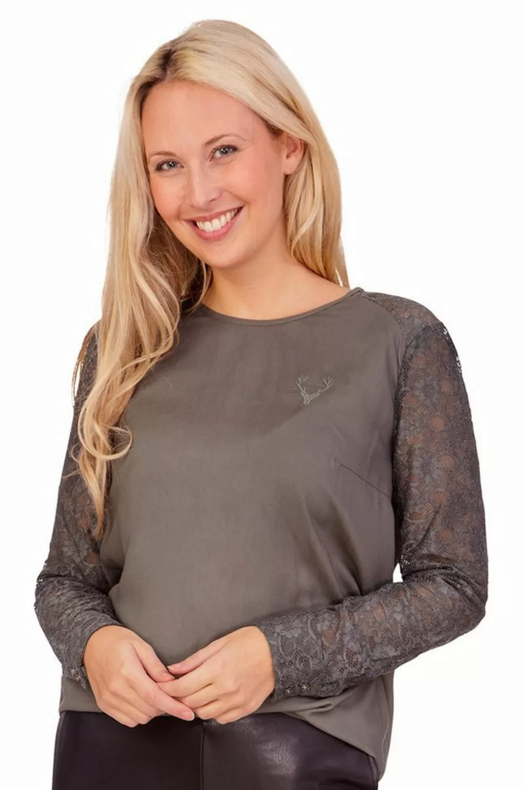 MarJo Trachtenbluse Blusenshirt - HELENA - blaugrau, faded olive günstig online kaufen