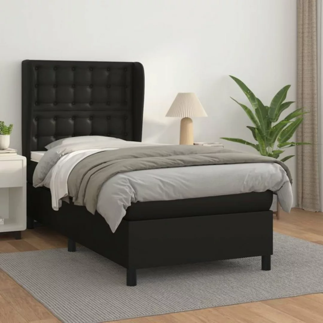 vidaXL Bettgestell Boxspringbett mit Matratze Schwarz 90x200 cm Kunstleder günstig online kaufen