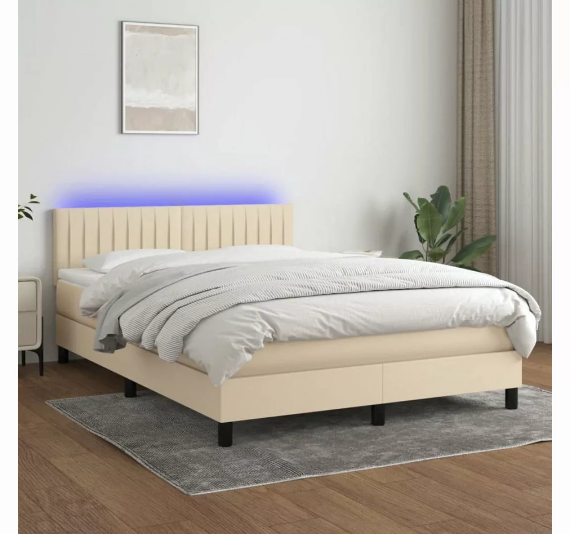 vidaXL Boxspringbett Boxspringbett mit Matratze LED Creme 140x200 cm Stoff günstig online kaufen