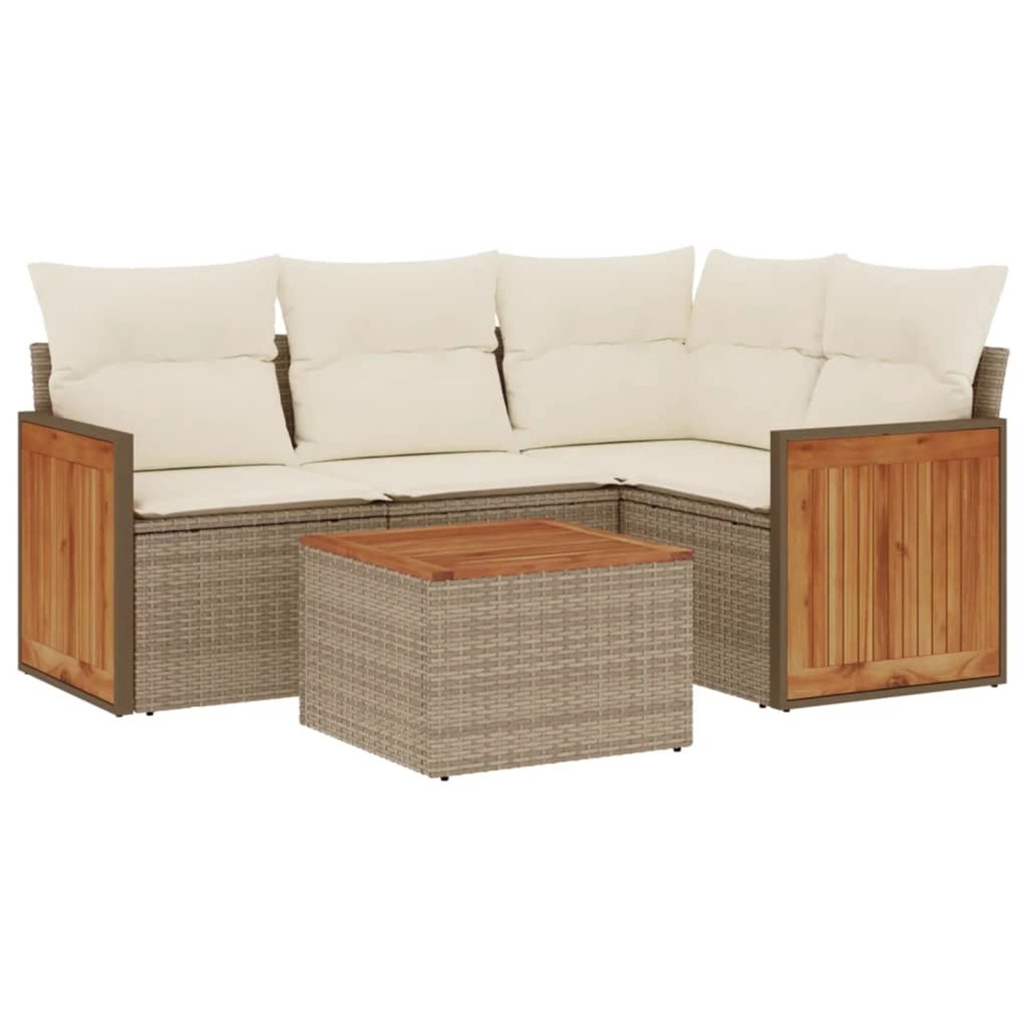 vidaXL 5-Tlg Garten-Sofagarnitur mit Kissen Beige Poly Rattan 3260021 günstig online kaufen