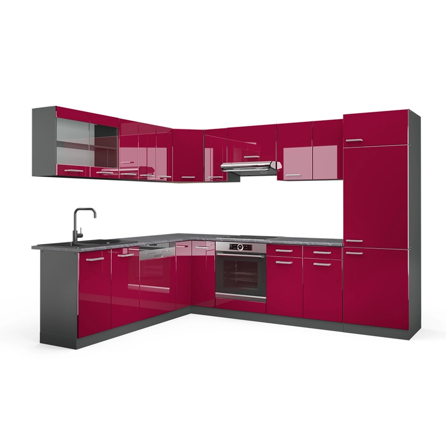 Vicco Winkelküche R-Line, Bordeaux Hochglanz/Anthrazit, Ohne günstig online kaufen