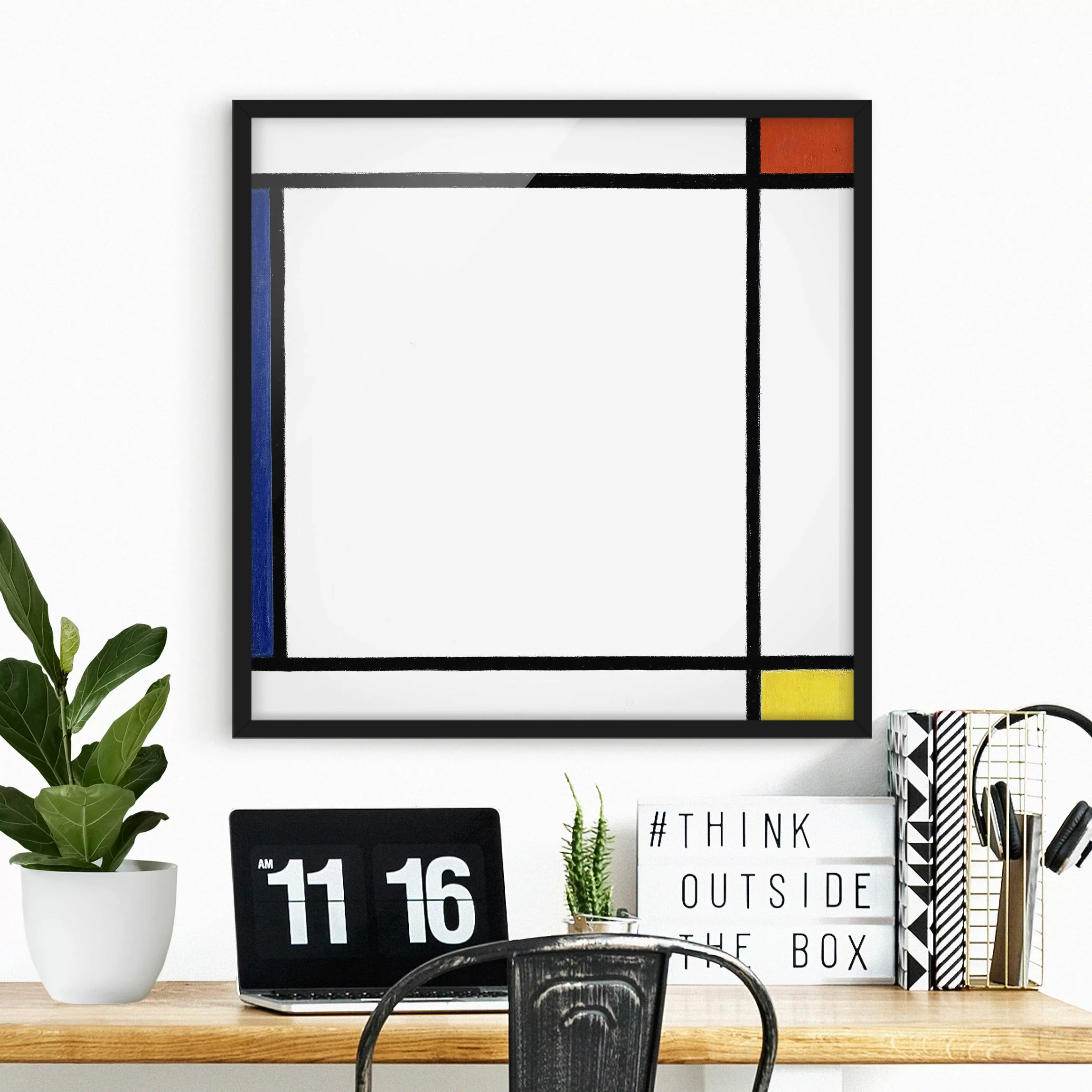 Bild mit Rahmen Kunstdruck - Quadrat Piet Mondrian - Komposition III günstig online kaufen