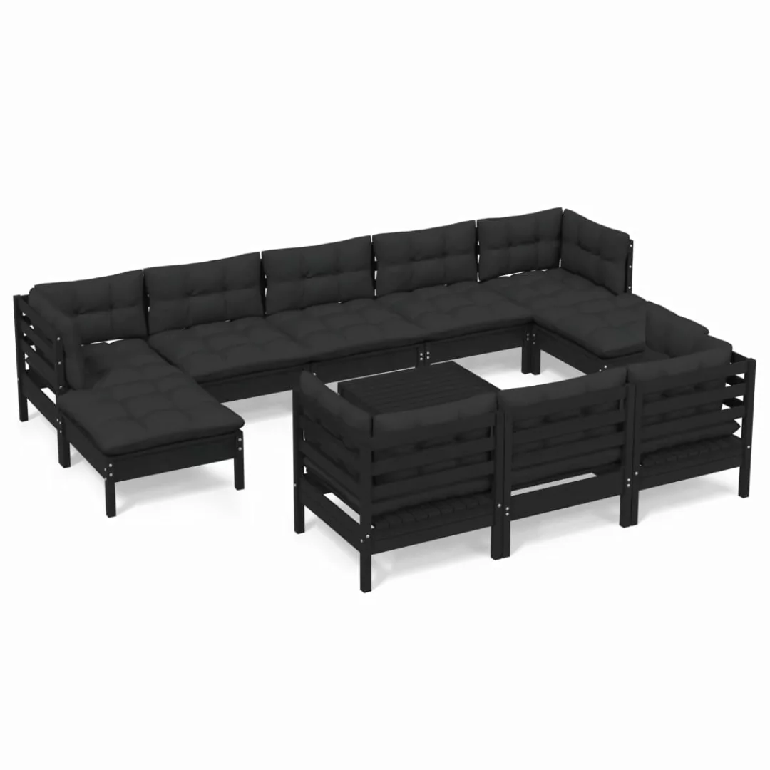 11-tlg. Garten-lounge-set Mit Kissen Schwarz Kiefer Massivholz günstig online kaufen