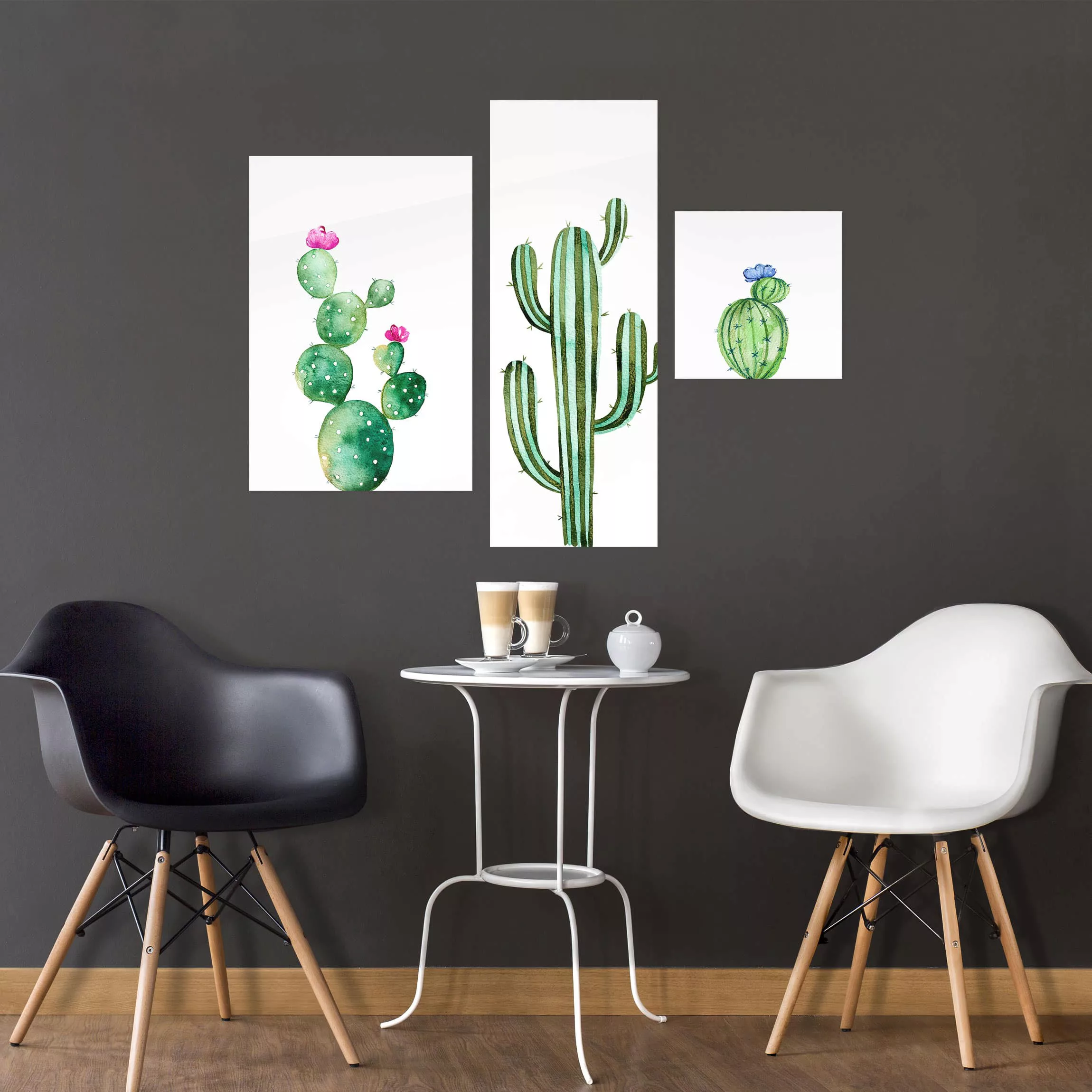 3-teiliges Glasbild - Querformat Aquarell Kakteen Set günstig online kaufen